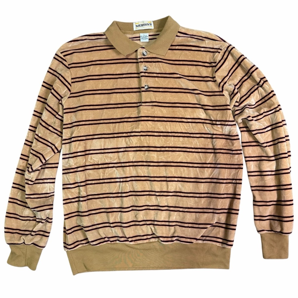 Vintage 70/80s velour Mervyn's‎ Collection Large long-sleeve polo shirt